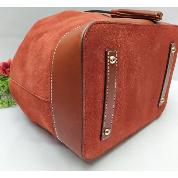 Dooney & Bourke Orange Suede Leather Trim Drawstring Shoulder Bag - Picture 6 of 15